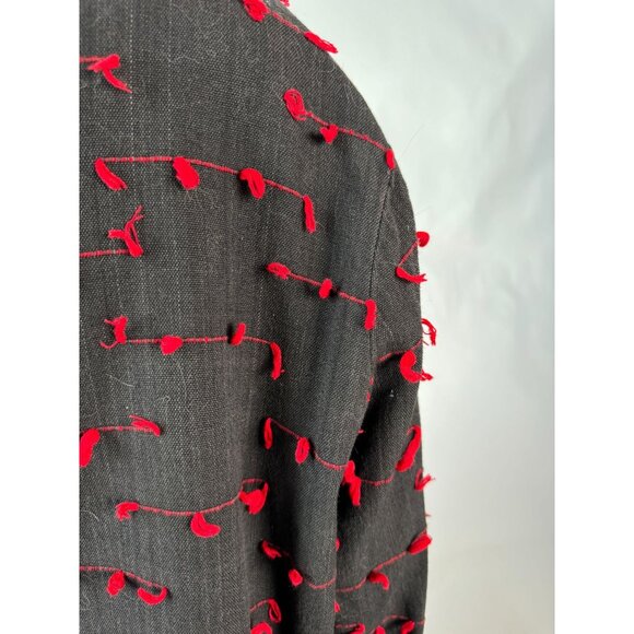 Vintage Black & Red Cactus Flower Jacket With Textured Knot Detailing & Brass Bu - Picture 8 of 16